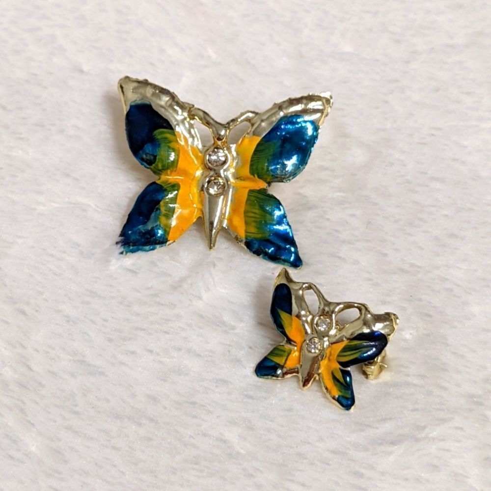 Vintage Enamel & Goldtone Butterfly Brooches - Qty 2